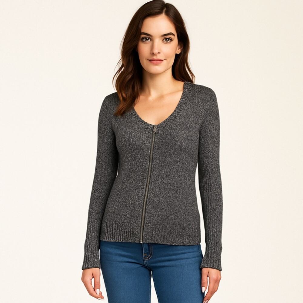 The Kooples Gray Linen Blend Zip Cardigan Sweater Women’s Large Knit